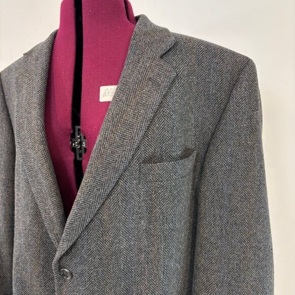 Vintage Moore Tweed Gray Wool Blazer Sports Casual Coat Herringbone Print - Picture 3 of 13